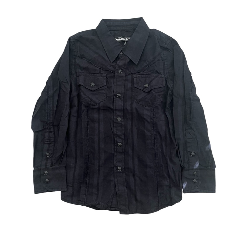 Indigo Star Kids Black Pearl Snap Western Rodeo Shirt Top Size 4